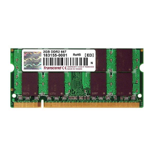 Transcend - DDR2 - modulo - 2 GB - SO DIMM 200-pin - 667 MHz / PC2-5300 - CL5 - 1.8 V - senza buffer - non ECC - per Acer Aspire 30XX, 31XX, 36XX, 50XX, 51XX, 55XX, 56XX, 93XX, 94XX; TravelMate 32XX, 42XX